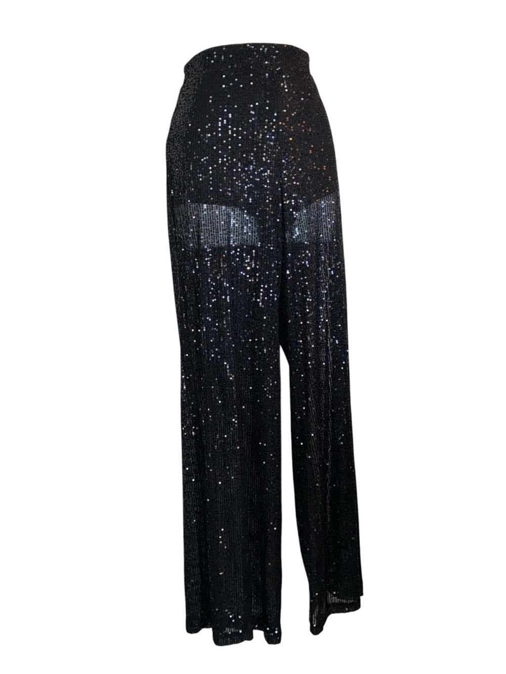 WILD FABLE pants Women M Black Sequin, sheer over shorts, wide leg. EUC